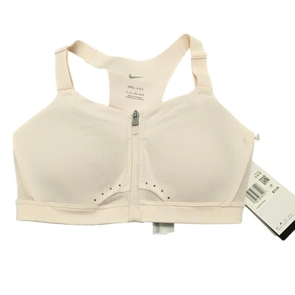 Nike Alpha Sports Bra Padded High Support Front Zip Pink Size Small Cup C-E