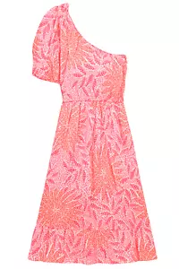 Women's Sundress - Printed Floral One Shoulder Dress - Medium - Orange Pink - Picture 1 of 4