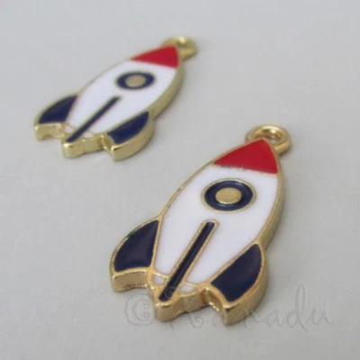 Rocketship Charms - 28mm Enamel Spaceship Pendants C9285 - 2, 5 Or 10PCs - Изображение 1 из 3