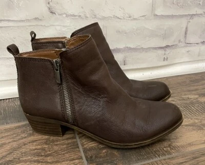 Lucky Brand Basel Bootie Size 8M Brown Double Zippers Chunky Heal Leather - Image 1 of 4