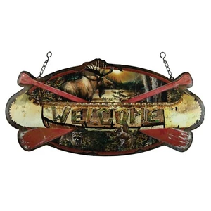 Rivers Edge Products Hängeschild Willkommen Kanu 1971 - DOPPELSEITIG 24" x 12" - Bild 1 von 2