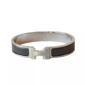 Bracciale Hermes Smalto Clic Stretto H Sliver Nero - Foto 1 di 1