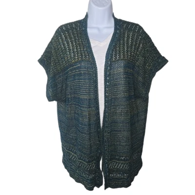 Dress Barn Womens Open Front Cardigan Sweater 18/20 Blue Crochet Short Sleeve - Image 1 of 4