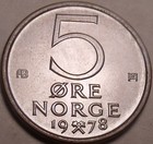 Norwegen Edelsteinglanz UNC 1978 5 Stunden ~ Großartig ~ Wir haben Edelstein UNC Münzen ~ Kostenloser Versand