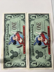 Vintage 1997 Mickey Mouse $1 Disney Dollar Walt Disney Park Money  2 count  - Picture 1 of 3
