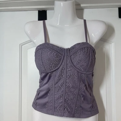 Babydoll Corset Top Women M Lavender Lace Y2K Fairy Coquette Sexy Whimsical - Image 1 of 4