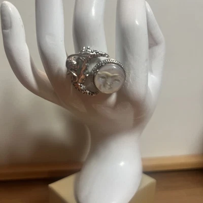 Сарда серебро мать жемчуг Луна лицо / полумесяц Луна кольцо размер 10 - Изображение 1 из 4