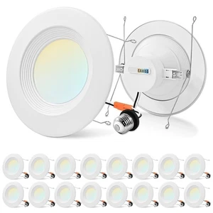 Luxrite 5/6" LED Recessed Light 17W=90W 1500LM 5CCT Dimmable Baffle 16 Pack - Picture 1 of 7
