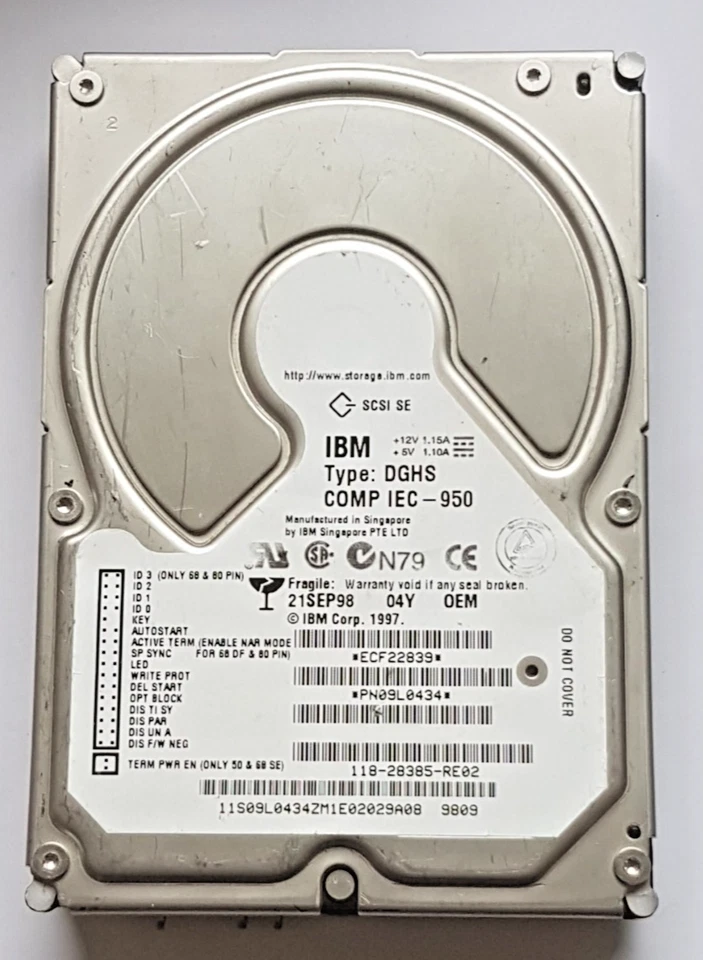 4.3 GB IBM OEM DGHS-04Y Pn 09L0434 7200rpm Ultra SCSI 80pin HDD 3.5 " Hard Drive - Image 1 of 1
