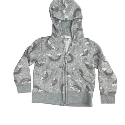 Spotted Zebra XS 4-5 Gray Rainbows Clouds Stars Zip Up Hoodie Sweatshirt - Image 1 of 3