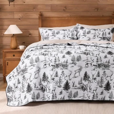 Juego de Cama Edredón Queen Rústico, Camas Navidad Ligeras Reversibles Cabina Ciervo Foto 1 de 4