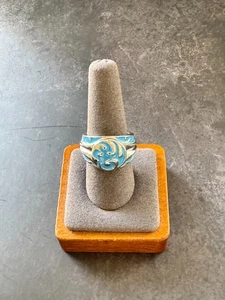 Bellissimo anello in acciaio inox con onde oceaniche blu TG.9 ~ 752 - Foto 1 di 6