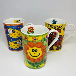 Dunoon Jane Brookshaw Flower Power, Doggies & Baa Baas Mug x 3 - Picture 1 of 19