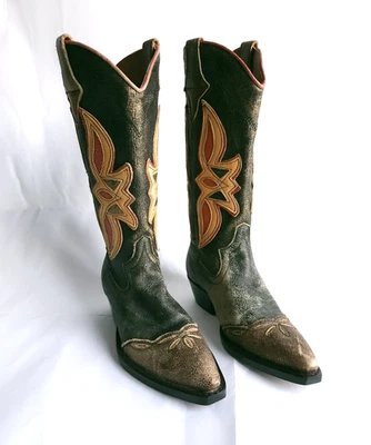 Vintage Brown Leather Cowboy Boots Women 7.5 Boho Western Festival Style - Image 1 of 4