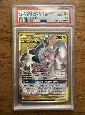 2019 POKEMON SUN & MOON COSMIC ECLIPSE #156 ARCS/DLGA/PALKIA GX PSA 10 - Image 1 of 2