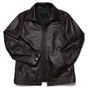 Men's Genuine Lambskin Leather Brown Biker Coat Real Motorcycle Lined Zip Jacket - Picture 1 of 6