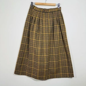 Vintage Aywon Plaid Skirt 10 Brown Green Black Check Wool Blend - Picture 1 of 19