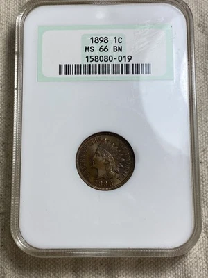 1898 1C Indian Head Cent Penny NGC MS66BN Mint Green Fatty Holder Choice Unc - Image 1 of 4