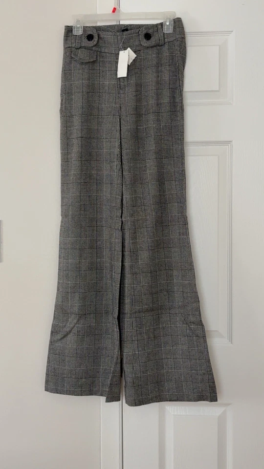 Banana Republic Plaid Houndstoth Wide Leg Wool Travel Work Pant #587829 NWT 2 - Image 1 of 1