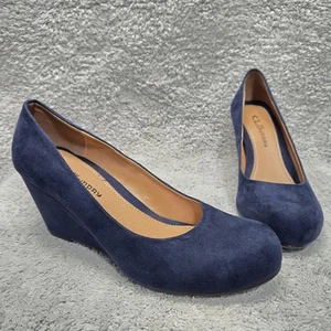 CL Laundry NIMA Women's Suede Wedge Office Career Pumps Navy Dressy Casual Sz 8M - Picture 1 of 8