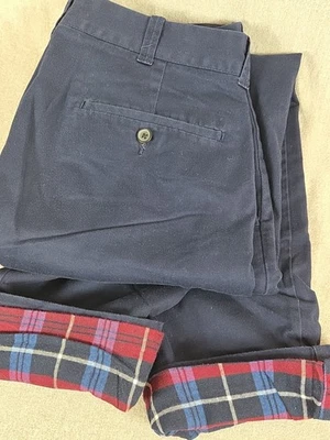 J Crew Flex Pants Mens 32x32 Straight Fit Plaid Flannel Lined Chinos Navy Blue - Image 1 of 4