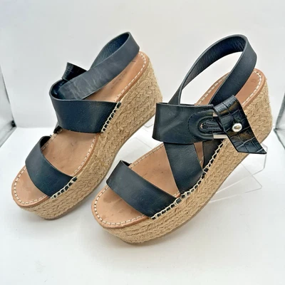 Rag & Bone August Sandals Jute Espadrilles Platform Black Leather Resortwear - Image 1 of 4