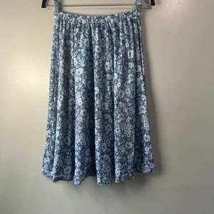 Vintage blau Blumen Midi Rock zierlich Stretch Bund 10P - Bild 1 von 7