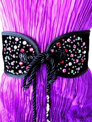 Cinturón Negro Joyado Espectacular-Raro De Colección DON KLINE Saks Fifth Ave 4.5"X28.5"" Como Nuevo Foto 1 de 4