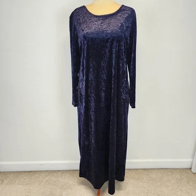 Vintage White Stag Crush Velvet Maxi Dress Size XL 16/18 Purple Long Sleeve Goth - Image 1 of 4