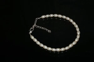 Pulsera hecha a mano con cuentas de piedras preciosas lisas con forma de tambor de perlas naturales de agua dulce 6-8" - Imagen 1 de 12