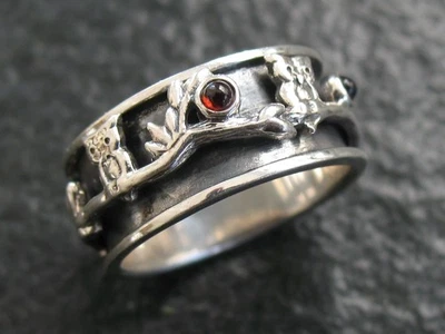 Ring Silber 925 Eule mit Granat und Mondstein Edelsteinen - Bild 1 von 4