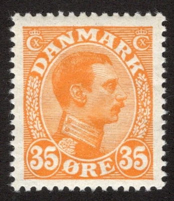 DINAMARCA 1913 SC #114 - EN MUY BUEN ESTADO MNH** 35o, Christian X, cv $95,00 *Sellos de la bahía* Foto 1 de 2