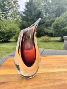 Vintage Flavio Poli Murano Art Glass Vase Teardrop Sommerso Amethyst/Purple 9”H - Picture 1 of 11