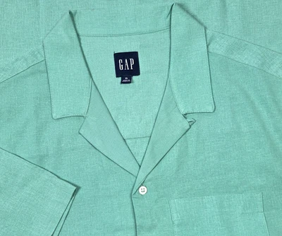 Gap Shirt Mens XL Green Linen Rayon Blend Hawaiian Camp Shirt Loop Collar NWT - Image 1 of 4