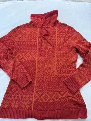 Suéter Woolrich Fair Isle Tejido Cuello Embudo Naranja Rojo Pullover Mujer Talla M E67 Foto 1 de 4