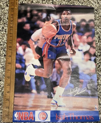Vintage 1990 NBA Championship Year Detroit Pistons ISIAH THOMAS 17” x 11” Poster - Image 1 of 2