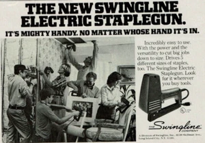 1978 Vintage Print Ad The New Swingline Electric Staplegun Mighty Hand No Matter - Picture 1 of 2