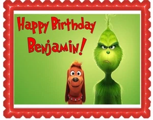 Grinch Edible Cake Topper Image Christmas Birthday Frosting Sheet Max The Dog - Picture 1 of 2