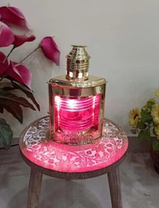 Nautical Solid Brass Vintage Port Electric Lantern RED Colour Home Decorative - Picture 1 of 9