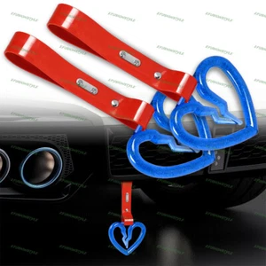 Blue Crystal S Broken Heart JDM Ring Tsurikawa Bus Car Handle Strap -Red PVC X2 - Picture 1 of 5