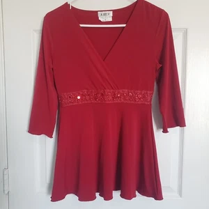 Top babydoll vintage A Byer Y2K anni 90 taglia S/M rosso paillettes stravagante fata Gilmore ragazze - Foto 1 di 8