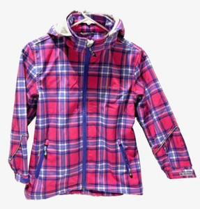 Farbe Kinder Jacke Mädchen kariert Größe M 10 abnehmbare Kapuze Polyester - Bild 1 von 15