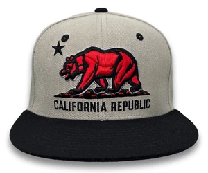 California Republic Cali Bear Flag Flat Bill Snapback Cap Mütze grau mit rotem Bär - Bild 1 von 10