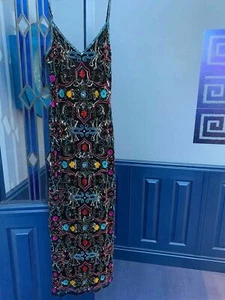 MISS SELFRIDGE EMBELLISHED BEADED MAXI DRESS LONG BLACK MULTI SEQUIN BEADS 8 10 - Picture 1 of 4
