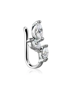 Rhodium Plated Fake Faux Nose Hugger Clip On Nose Ring Hoop Triple Marquise - Picture 1 of 1