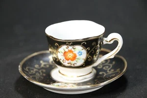 Vintage Fine China Cup and saucer ~ Children Set ~Occupied Japan ~ Black & Gold - Picture 1 of 8