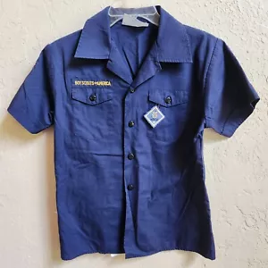 Boy Scouts Of America Shirt Youth Medium Blue Short Sleeve Button Up Badges - Picture 1 of 7