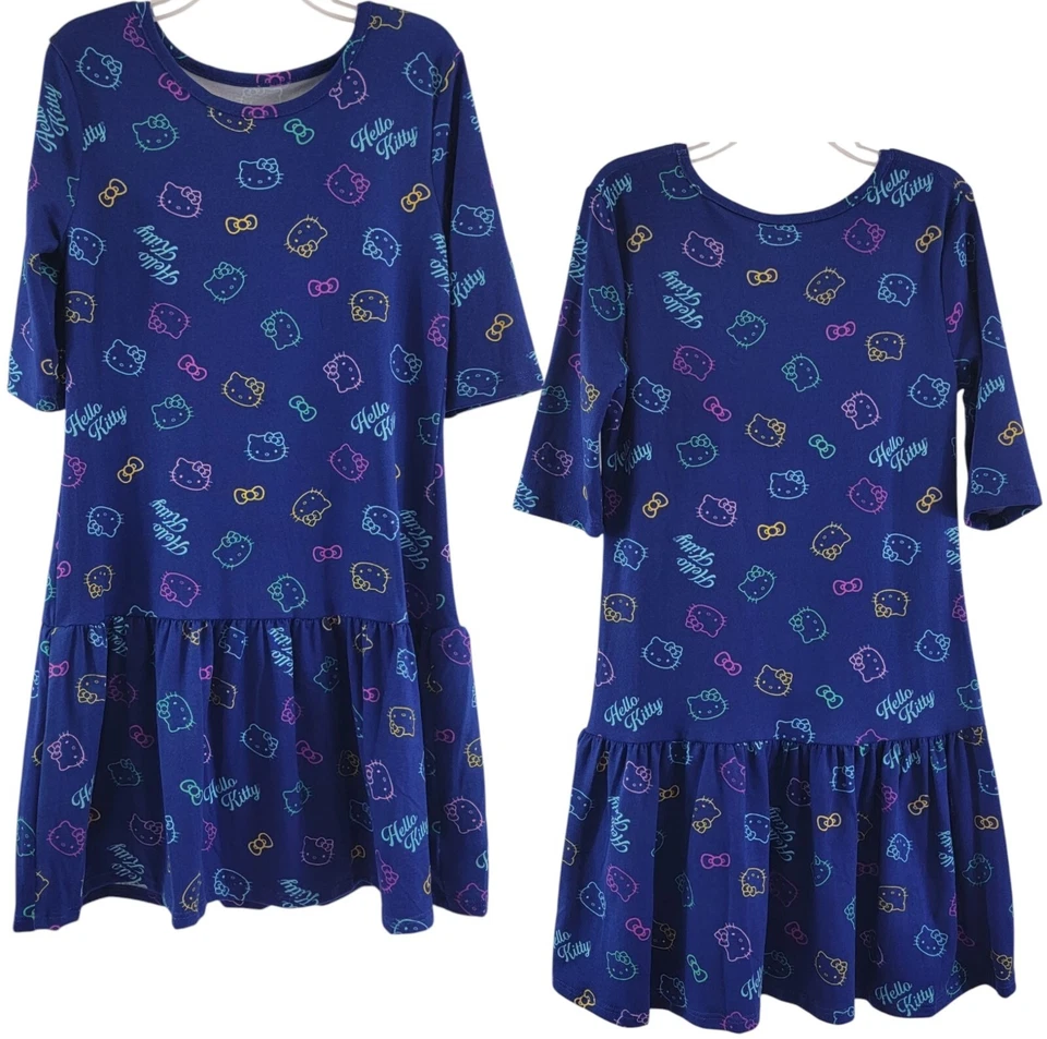 Vestido Hello Kitty Azul Signature Kitty Gato Jersey Tejido Suave - Pequeño/Mediano Nuevo sin Etiquetas Foto 1 de 1