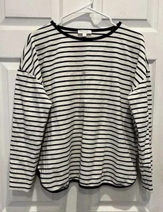 All:Row Black And White Striped Long Sleeve Shirt Women’s Large - Picture 1 of 7