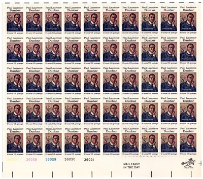 Scott #1554 Paul Lawrence Dunbar Sheet of 50 Stamps - MNH LL - Image 1 of 2